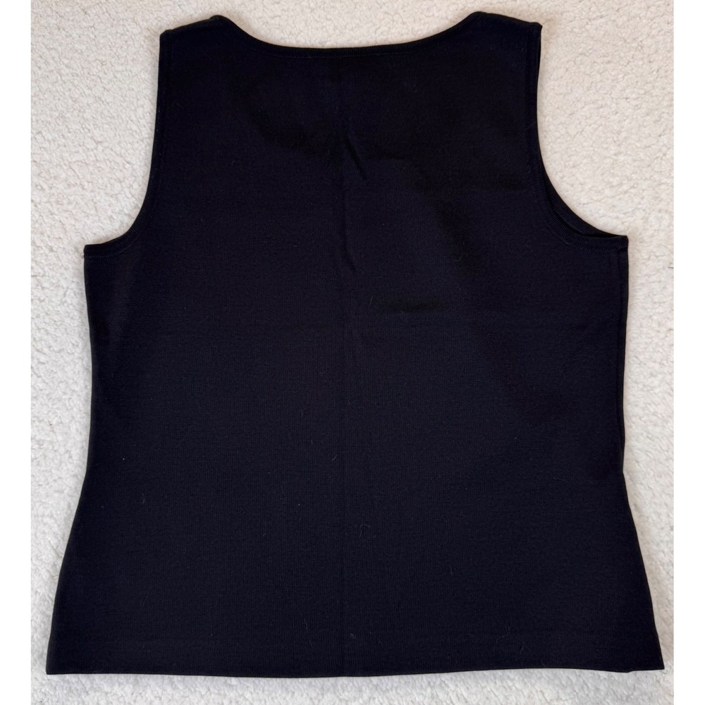St John Caviar Black Wool Blend Knit Tank Top Scoop Neck Sleeveless Medium - Picture 5 of 5